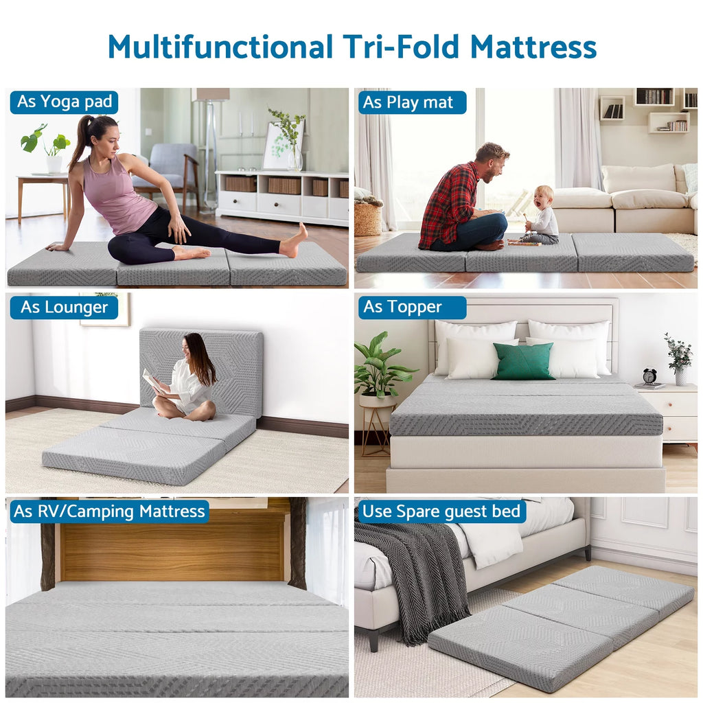 4 inch Tri Fold Memory Foam Mattress with Washable Cover H583593