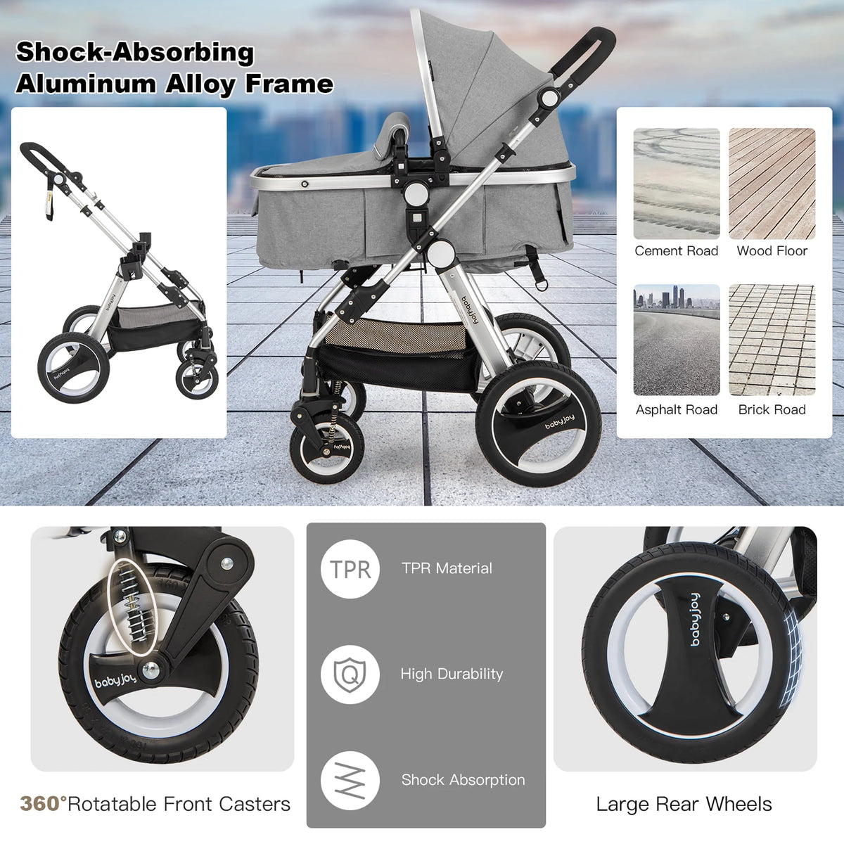 Folding Aluminum Baby Stroller with Diaper Bag M196
