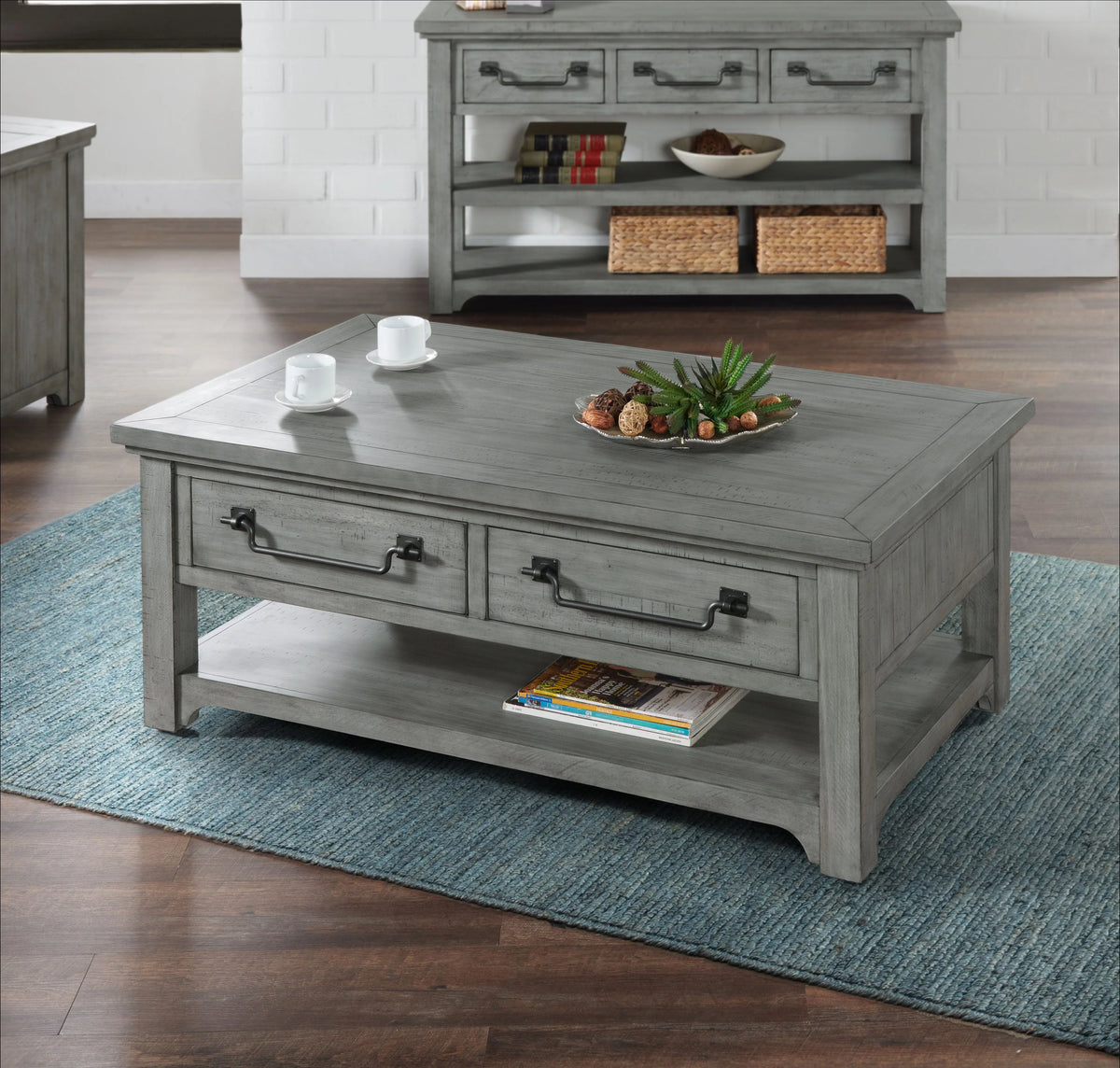 Dove Grey Solid Wood 2-Drawer Coffee Table S93294