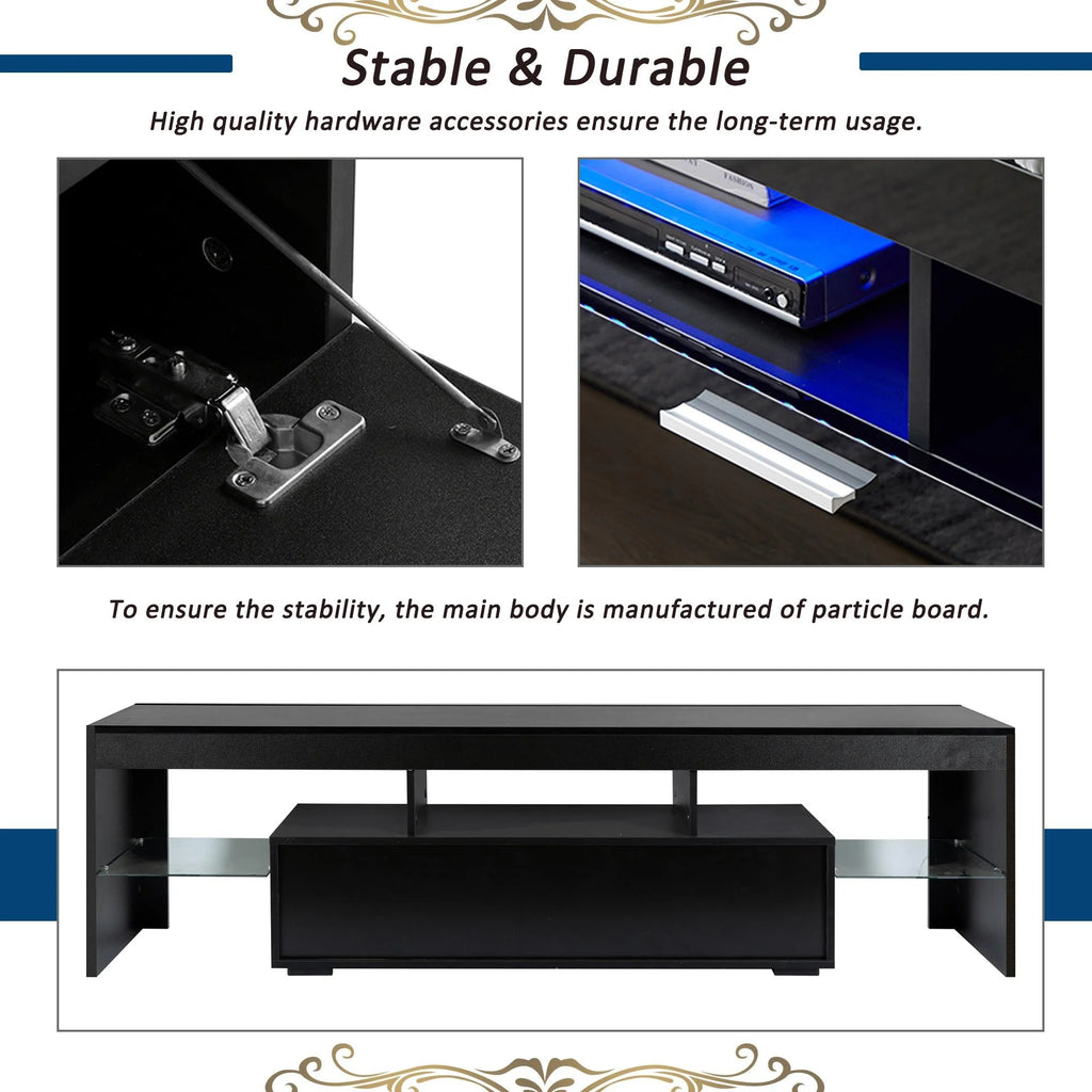 White High Gloss TV Stand with LED Light and Storage Drawers I4537