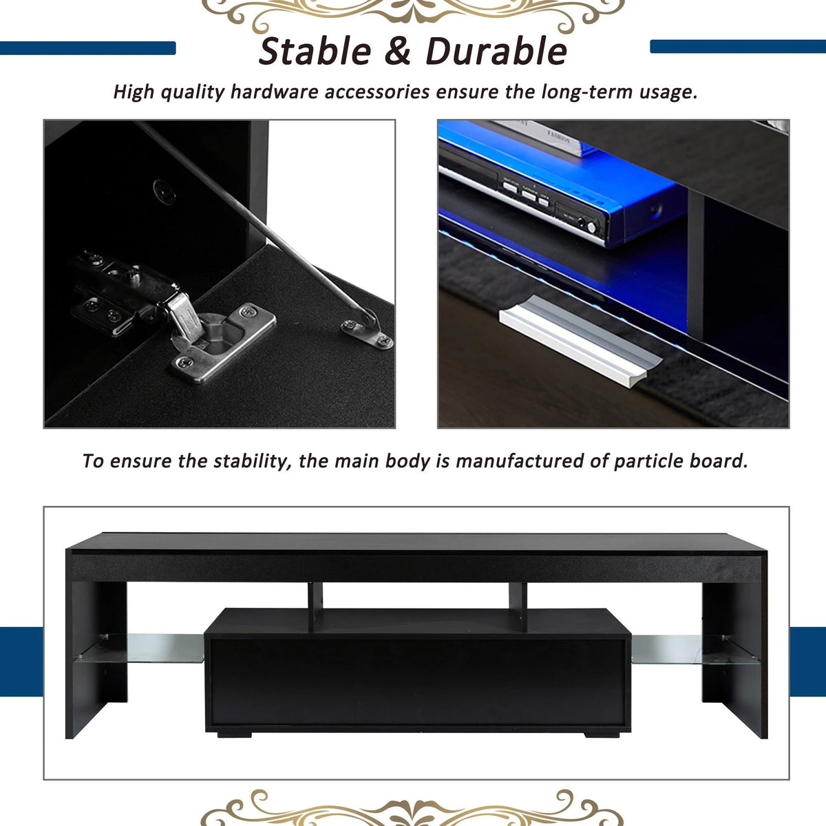 White High Gloss TV Stand with LED Light and Storage Drawers I4537