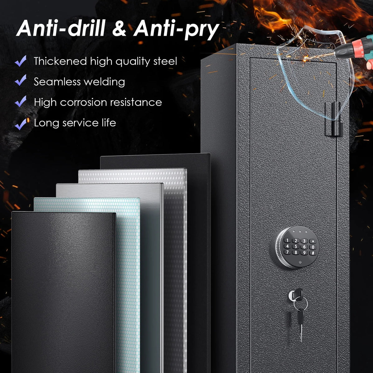 3-Gun Safe with LED Light, Digital Keypad, Alarm System M45385