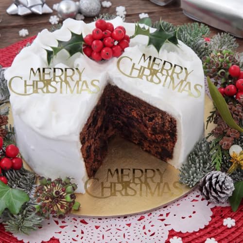 10 Pcs Mirror Gold Merry Christmas Cake Toppers Q336