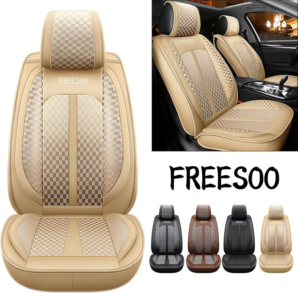 Beige Leather Linen Full Set Car Seat Covers C15451