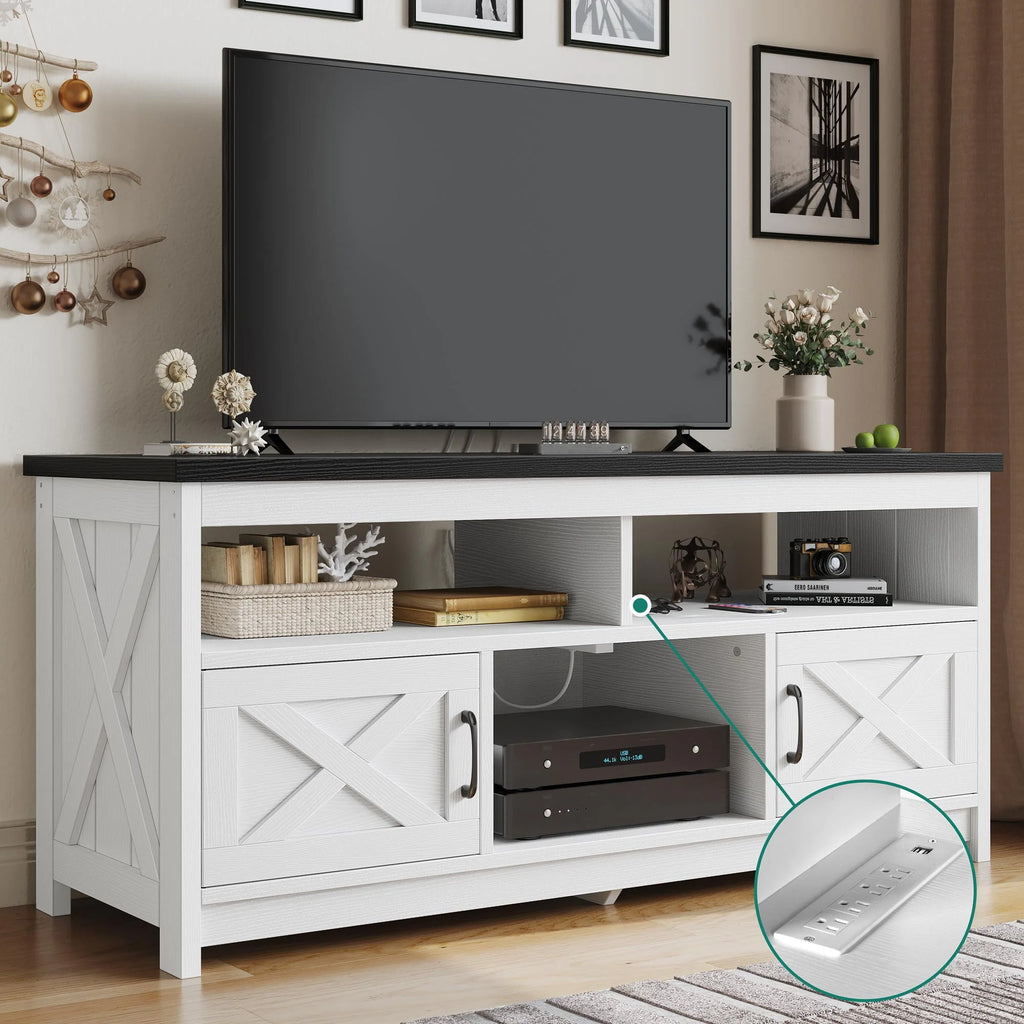 Farmhouse TV Stand up to 65 inch with Power Outlet, Grey Wash G83721