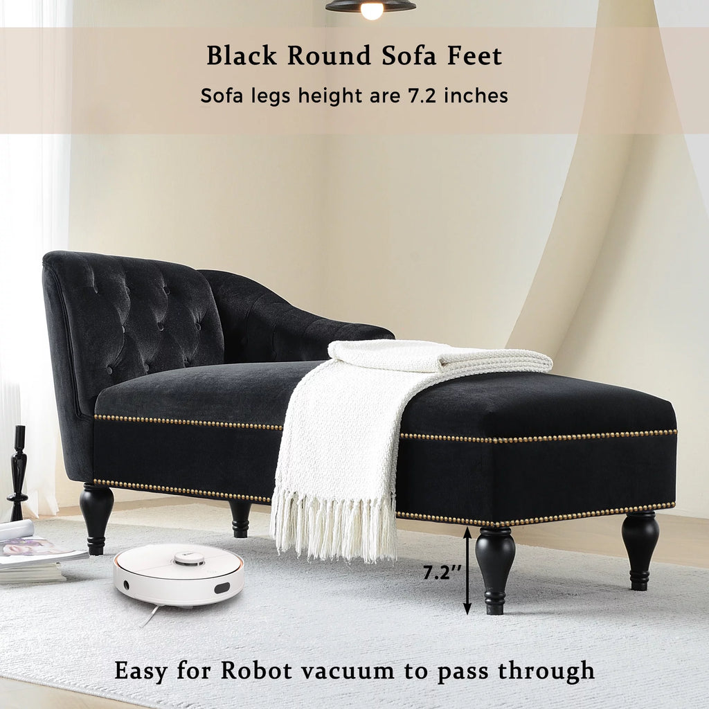 Black Velvet Button Tufted Chaise Lounge D371538