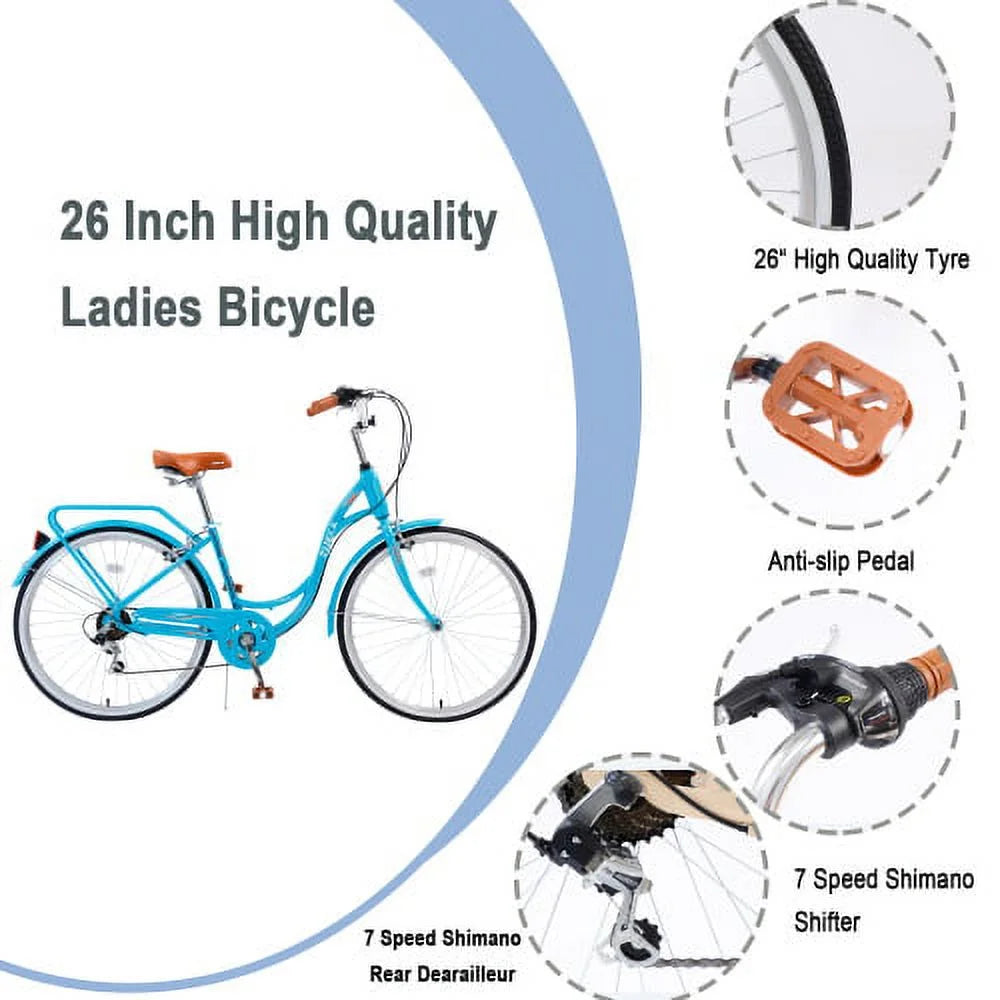 26 inch 7 Speed Steel Frame Girls Bicycle O130