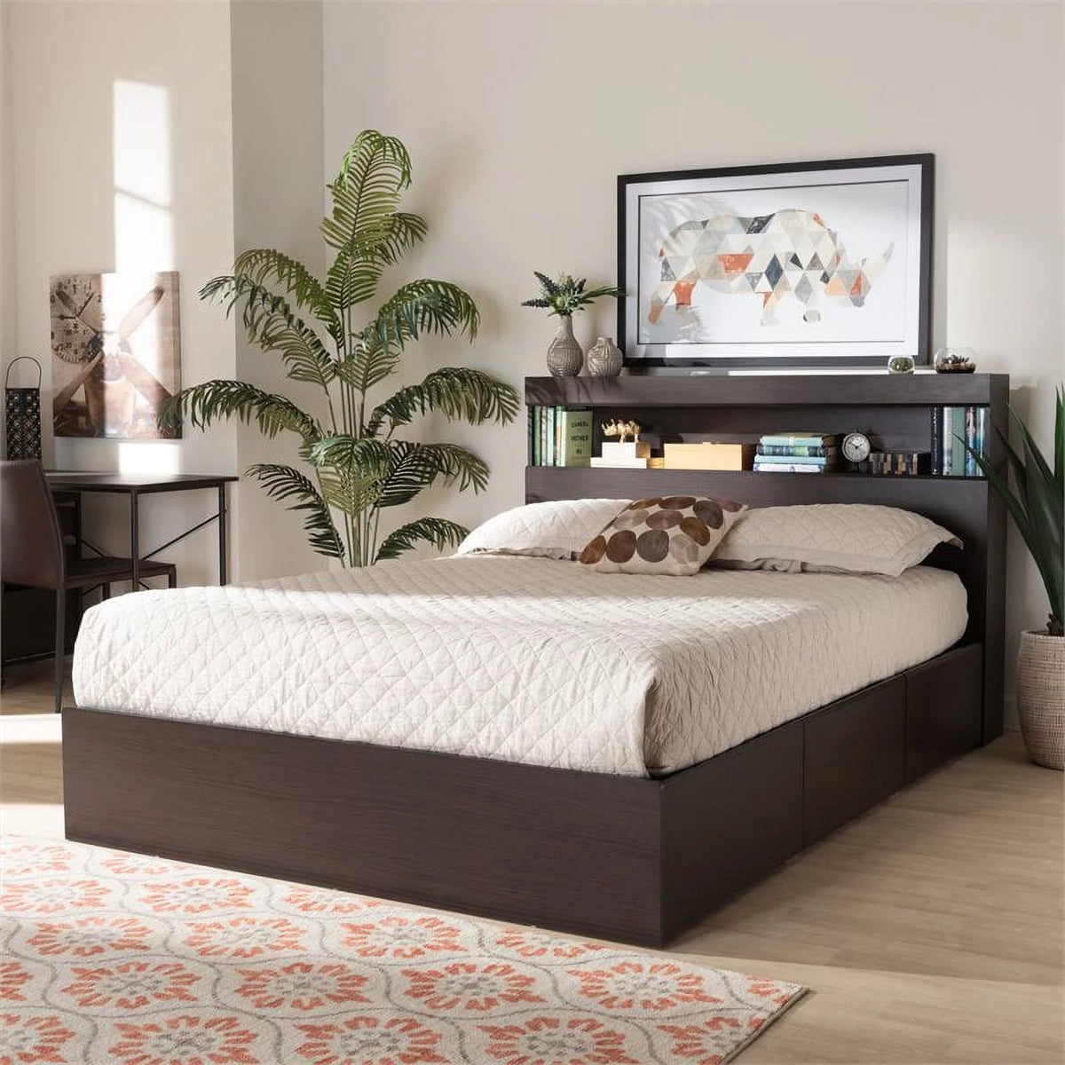 Queen Size 6 Drawer Wood Platform Storage Bed E179