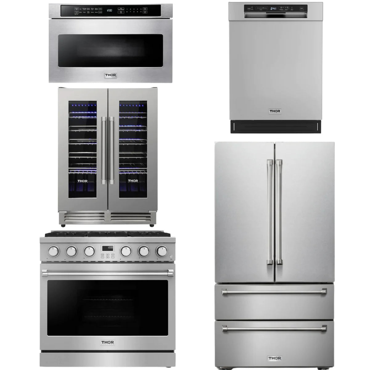 36 Gas Range, Refrigerator, Dishwasher, Microwave and Wine Cooler U22304