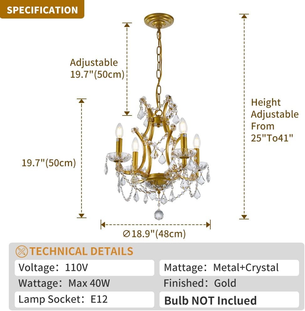 4-Light Gold Crystal Chandelier H84959