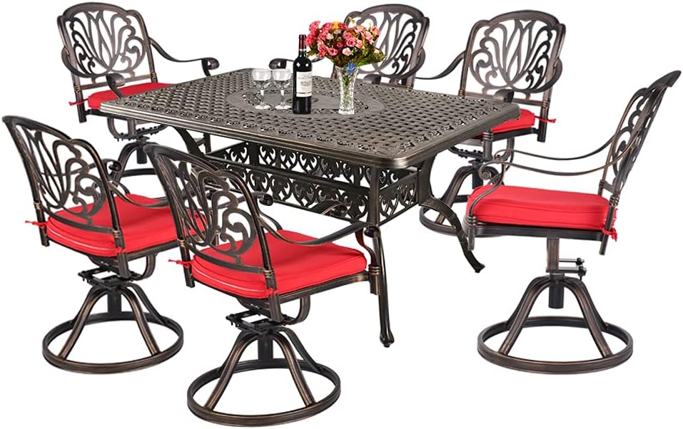 5-Piece Cast Aluminum Patio Dining Set with Square Table and 4 Chairs A571