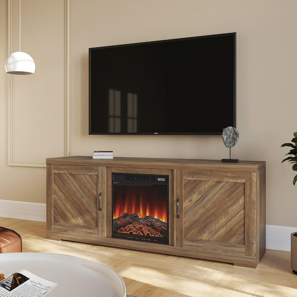 Farmhouse Electric Fireplace TV Stand with Storage Cabinets H363