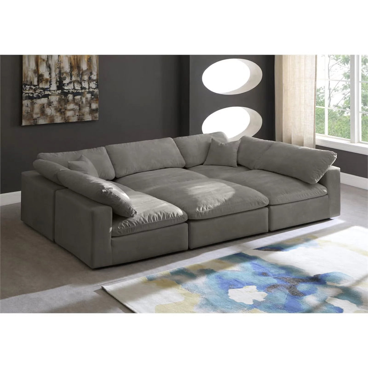 Gray Velvet Down Filled Modular Sectional Sofa A3641