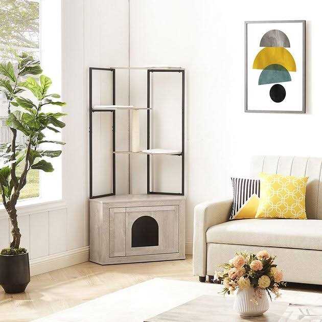 Corner Box Enclosure with Cat Tree Tower Cat Litter J1373