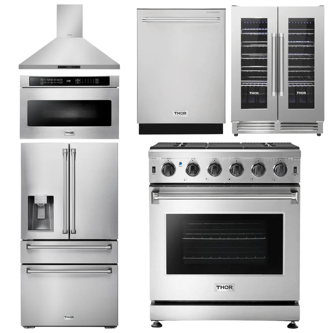 30 Propane Gas Range, Range Hood, Microwave, Refrigerator, Dishwasher, Wine Cooler W2855