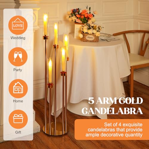 5 Arm Candelabra Floor Candle Holder with Acrylic Lampshade, Black, 4 Set V60350