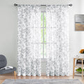 Gray and White Leaf Sheer Curtains 50"W x 95"L 2 Panels J25277