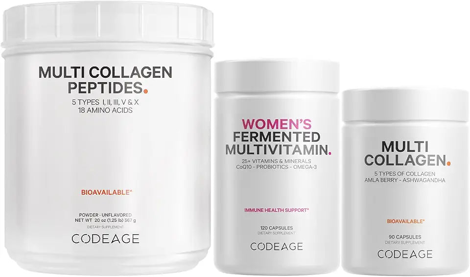 Multi Collagen Protein Capsules & Powder Peptides + Women's Daily Multivitamin Bundle P6642