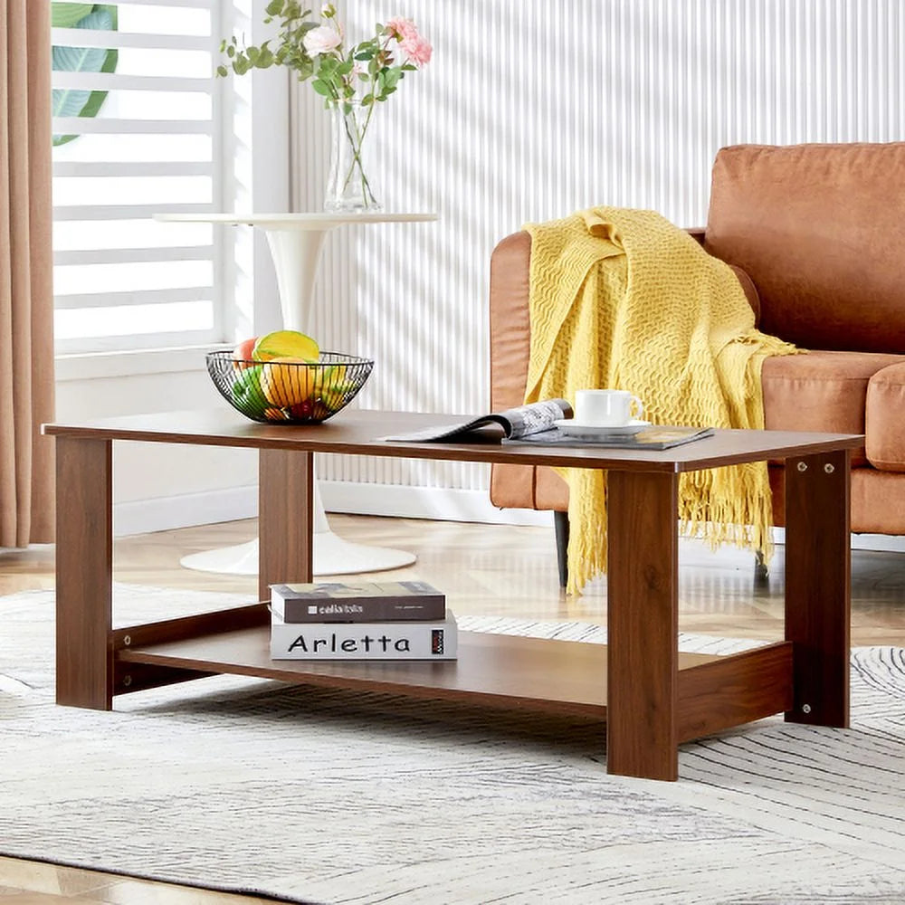 Walnut Textured Double Layered Mdf Coffee Table 43.3"*21.6"*16.5" C235