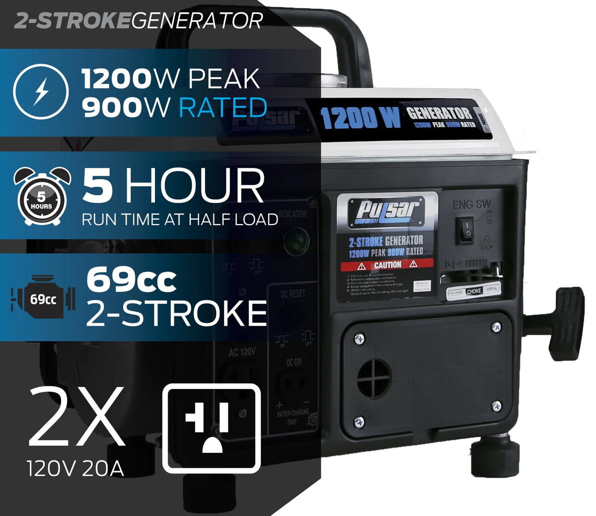 1200 Peak Watt 900 Running Watt Portable 2-Cycle Gas Powered Generator L694
