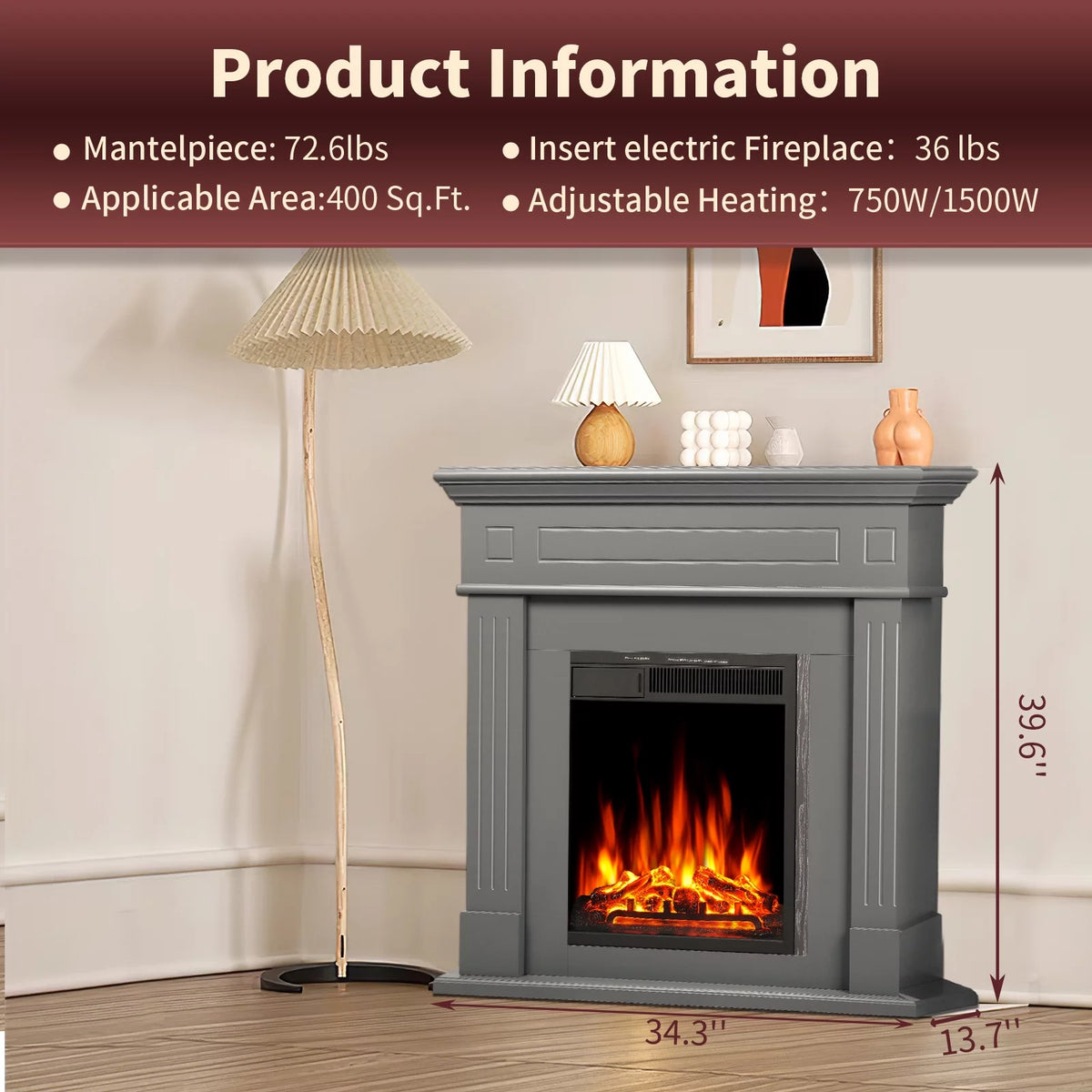 Wooden Frame Electric Fireplace with TV Stand N4018