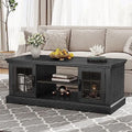 Farmhouse Coffee Table with Glass Door 47" Rustic 2 Shelves Black V3186