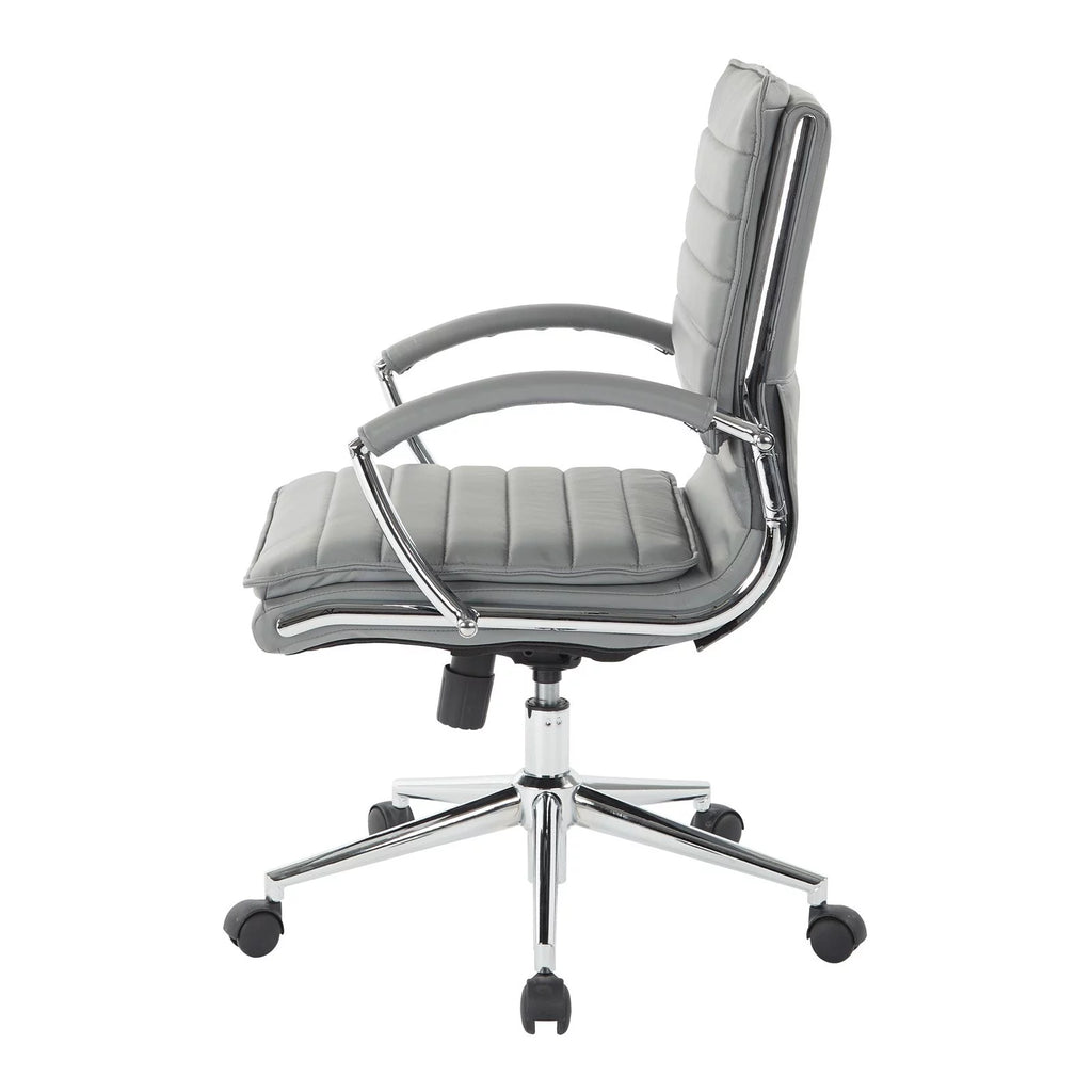 White Faux Leather Mid Back Manager's Chair with Chrome Base U9619