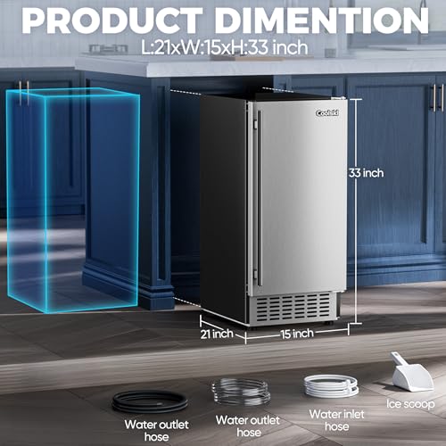 15" 80 LBS/Day Stainless Steel Built-in Freestanding Ice Maker F7037