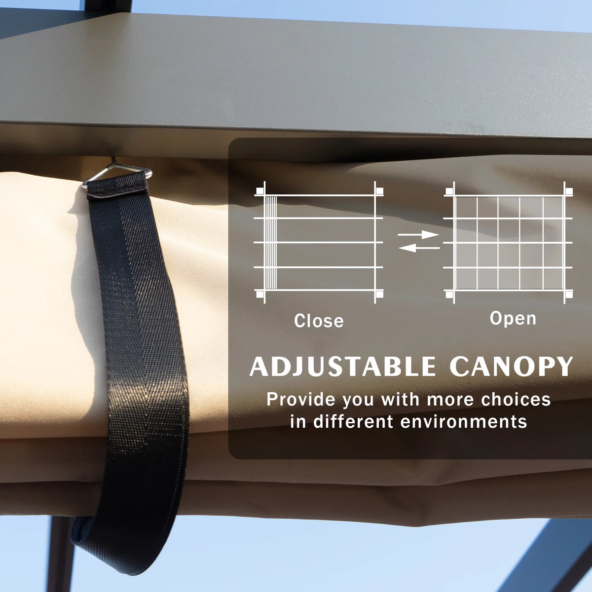 Extra-Large Gray Aluminum Frame Pergola with Sunshade Canopy 10'x12' Beige S834