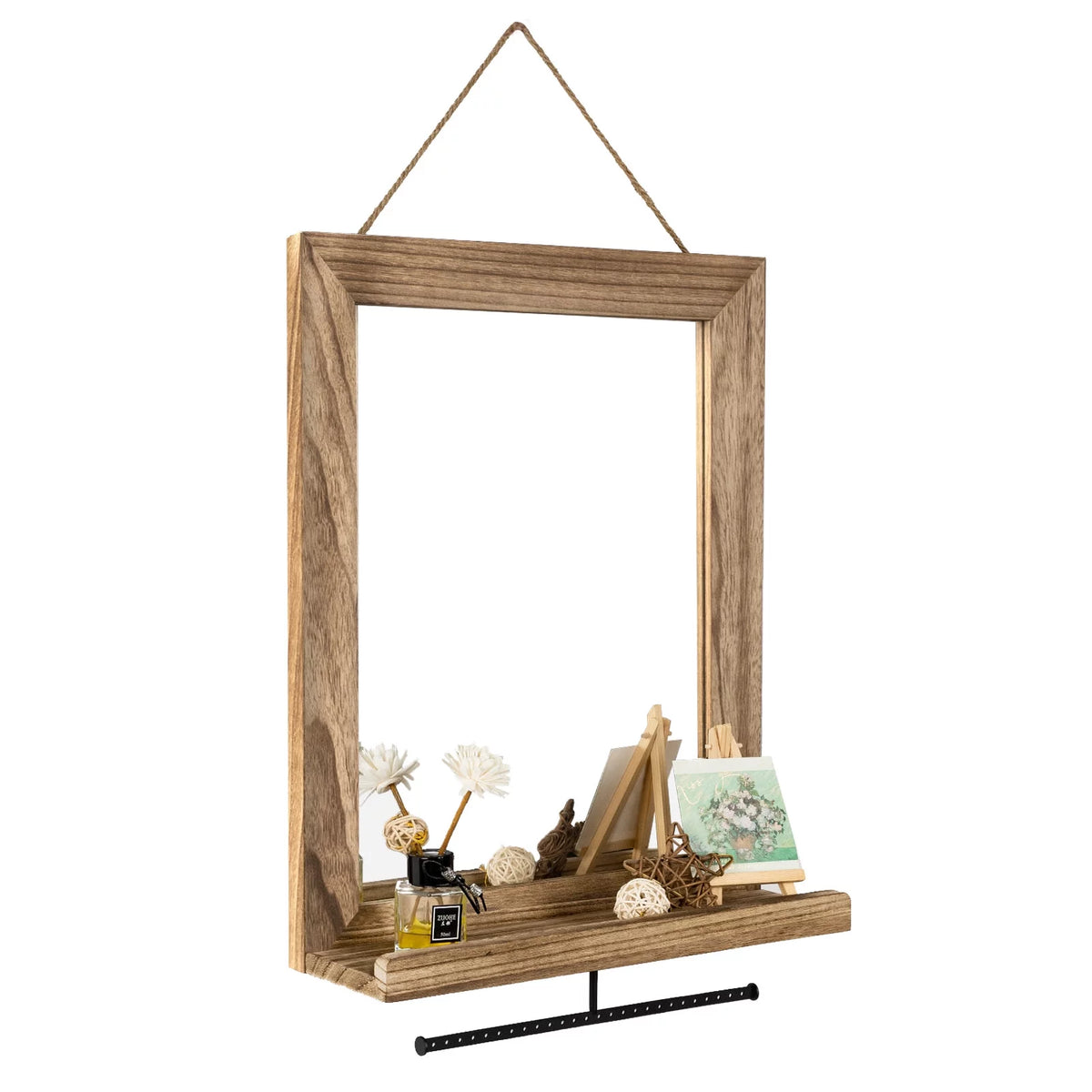 Wall Mirror with Shelf and Metal Hanging Rod, 20 x 16 inch G930522