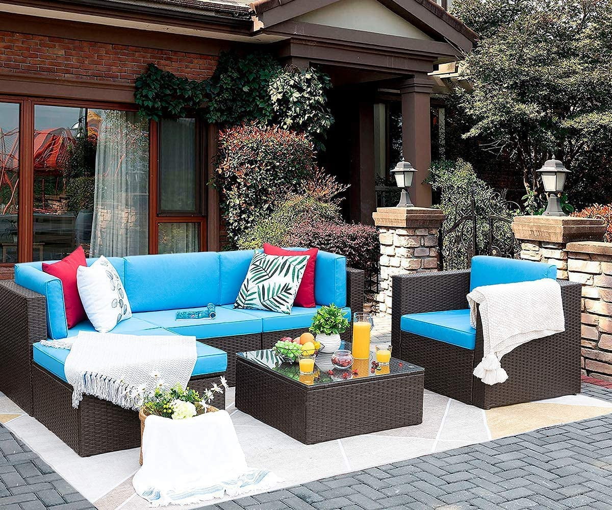 6 Pieces Patio Furniture Set with Cushion and Table G489735