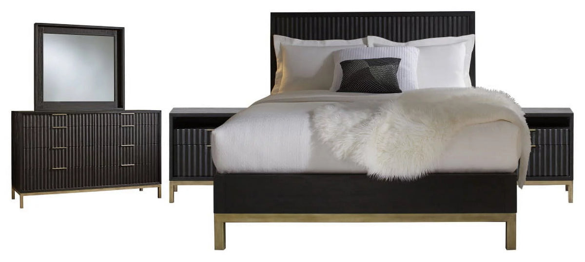 5 Piece Queen Bedroom Set with 2 Nightstand Black Drifted Oak R461