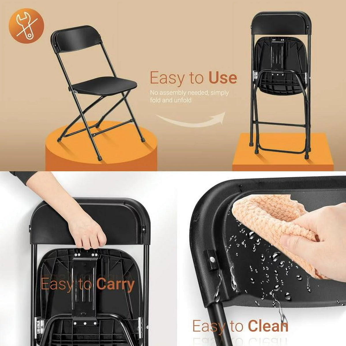 10 Pack Black Plastic Folding Chairs G540085