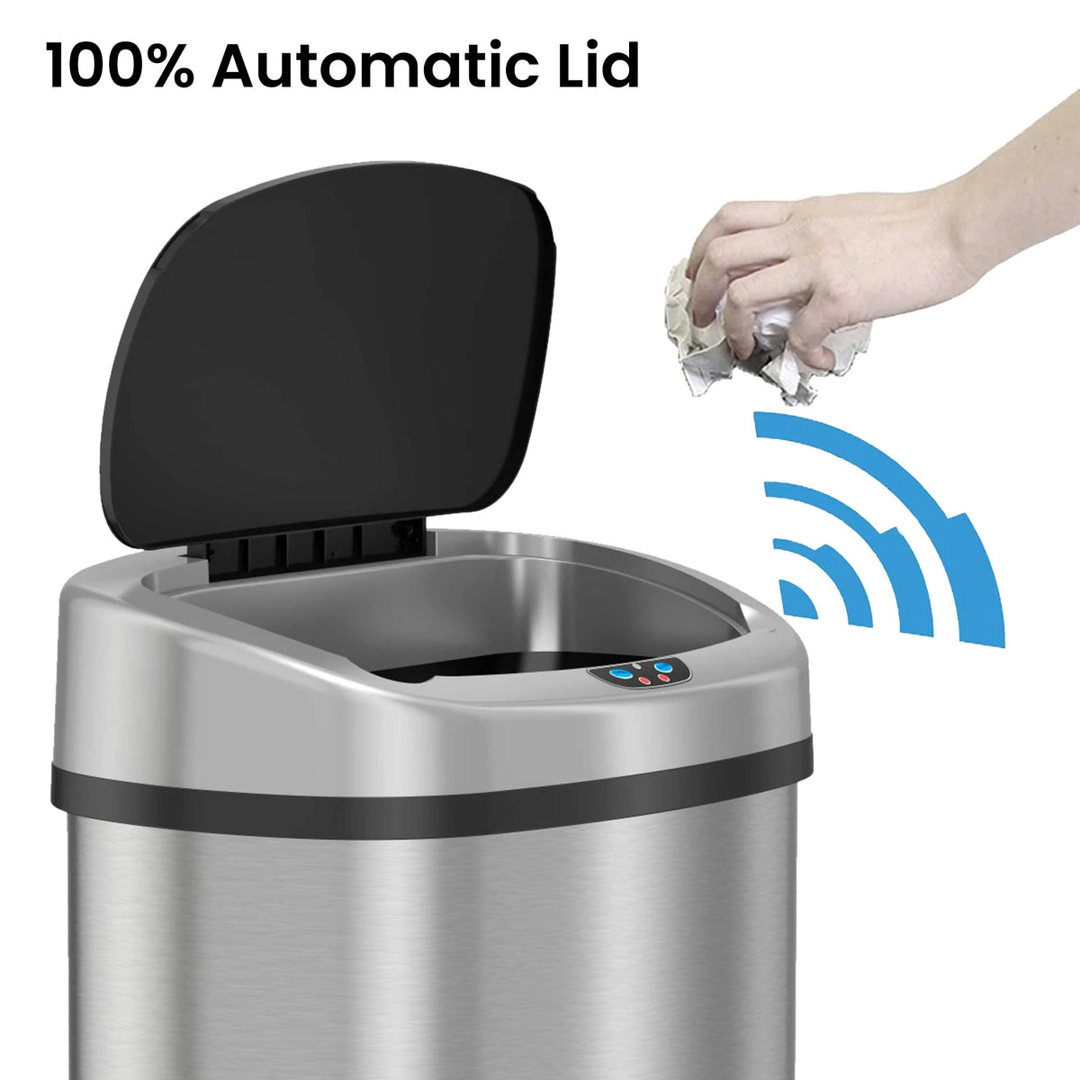 13 Gallon Stainless Steel Touchless Trash Can with Odor Filter and Wheels N8746