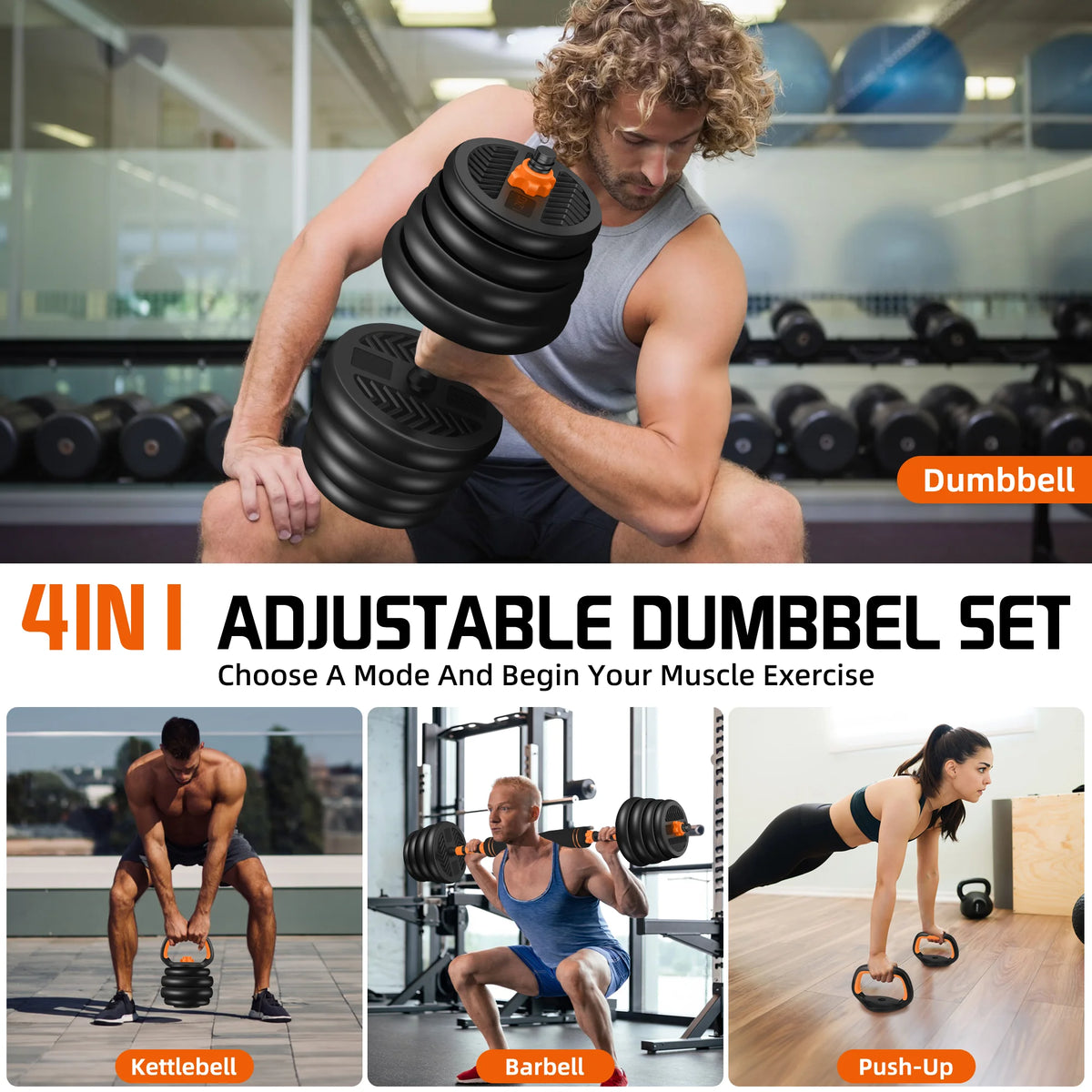 66LBS 4 in 1 Adjustable Dumbbell Set with Connecting Rod I379233
