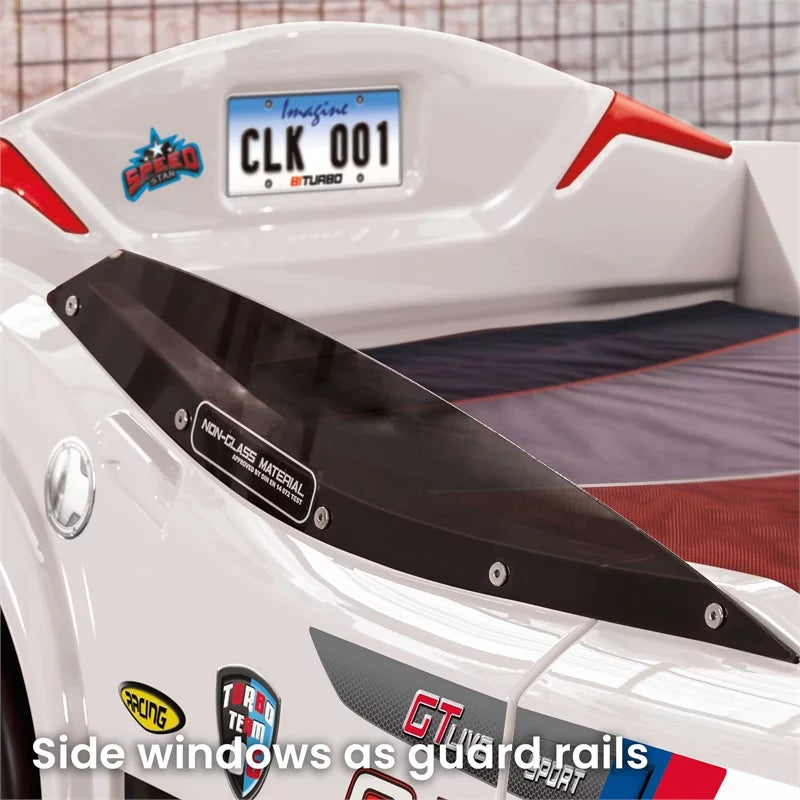 White Wood Twin Race Car Bed I560030