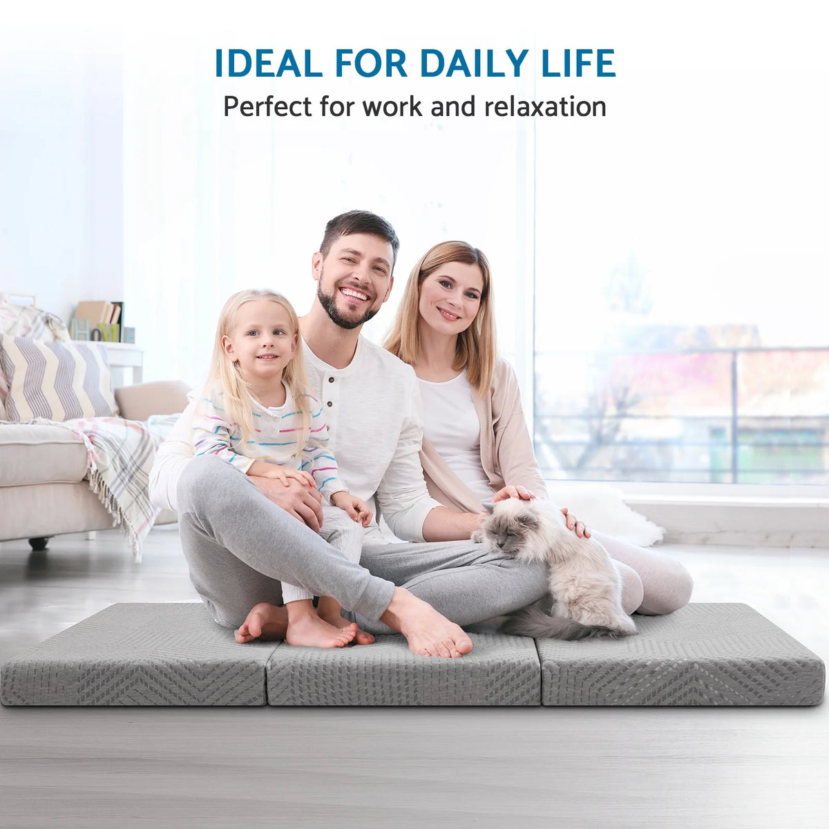 4 inch Tri Fold Memory Foam Mattress with Washable Cover H583593
