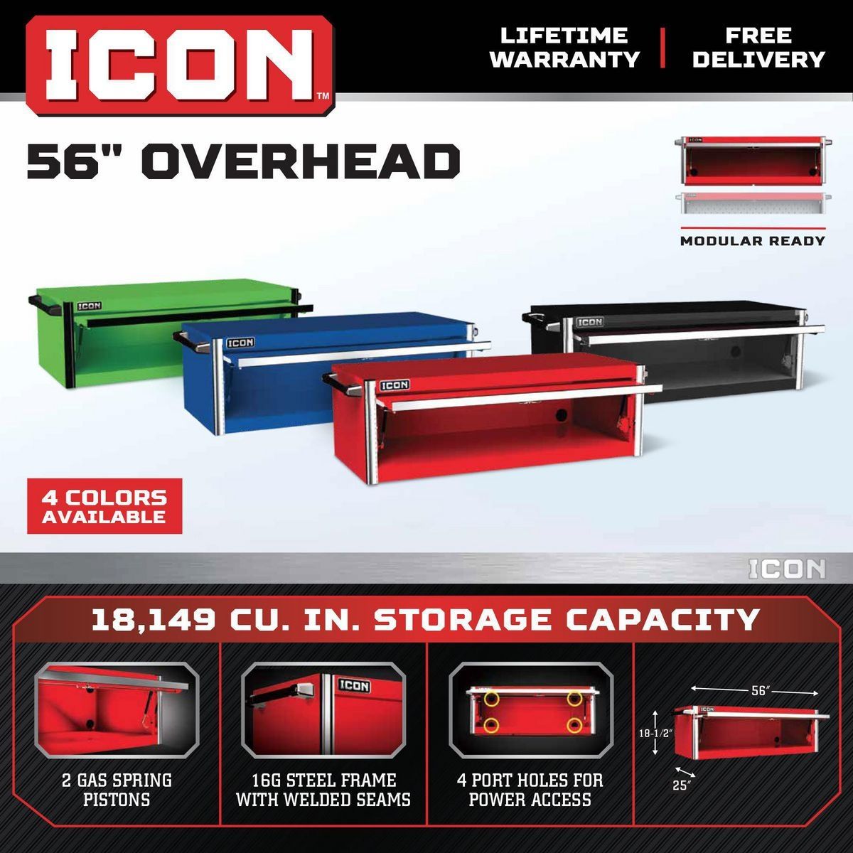 56 in. Overhead Cab, Red H9768
