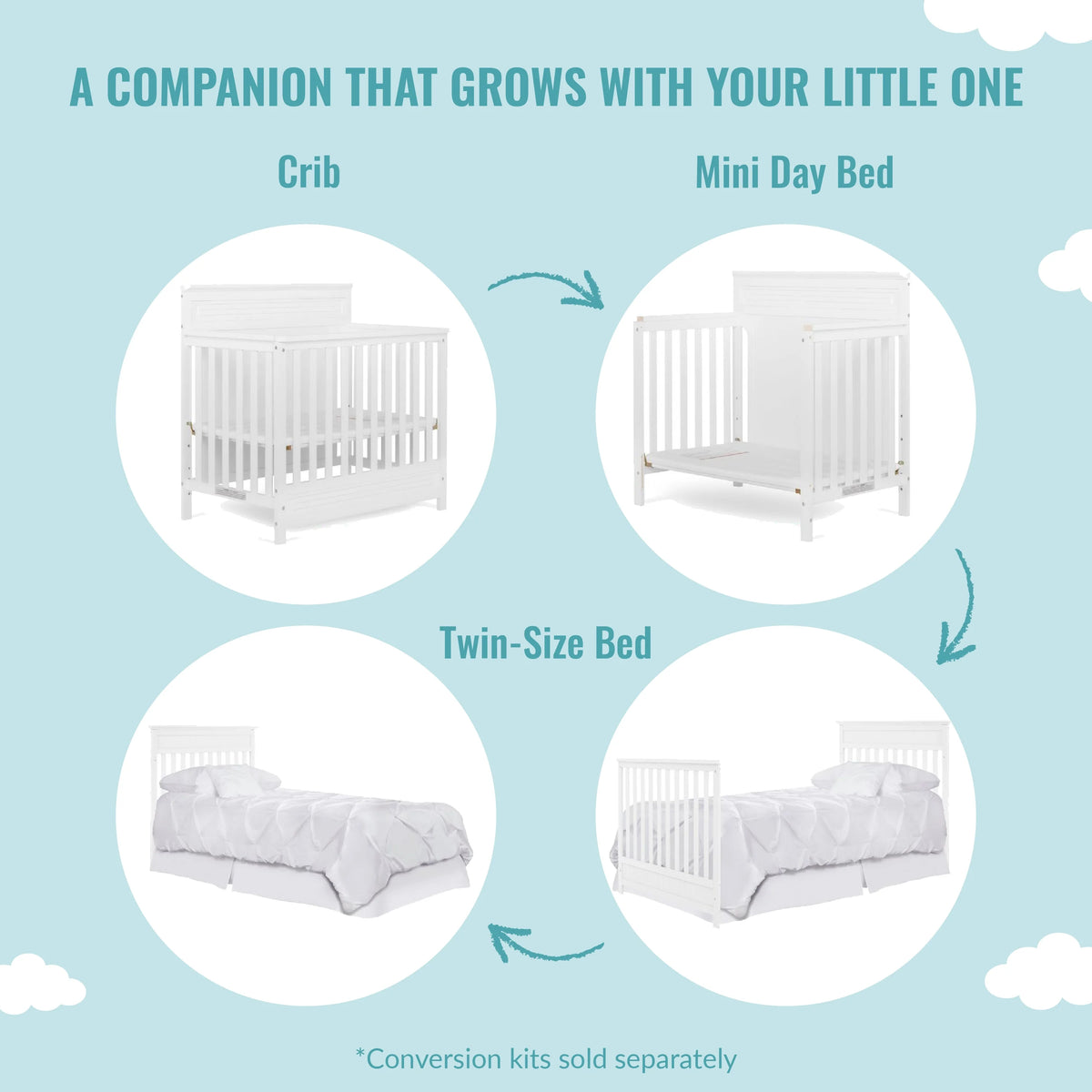 White 4-in-1 Convertible Mini Crib K43760