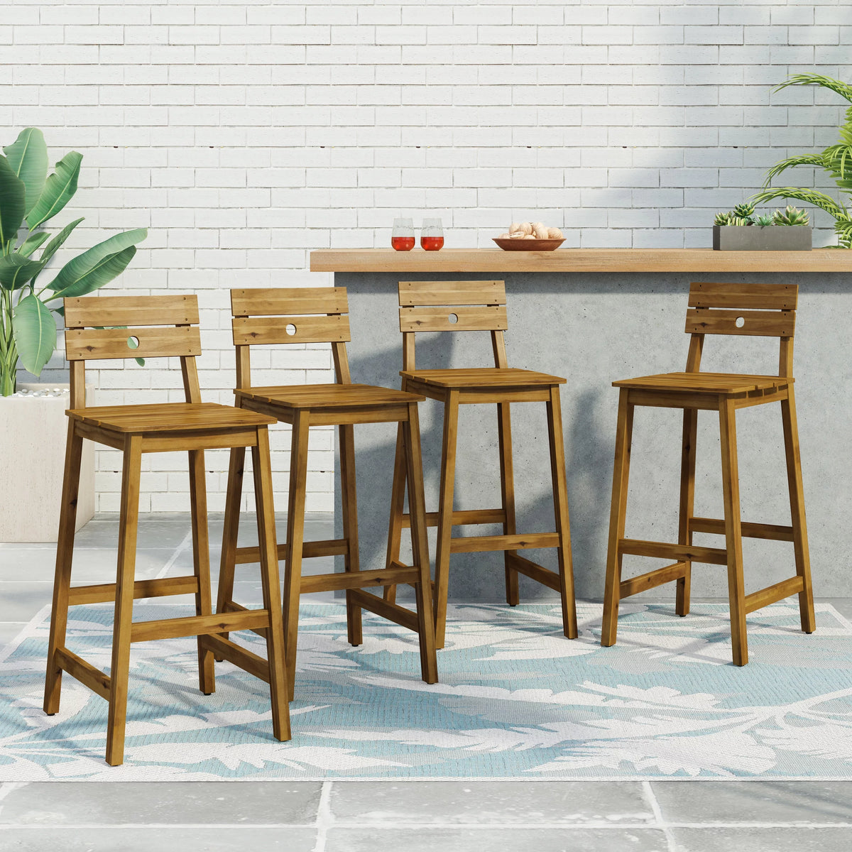 Acacia Wood Backed Barstools, Set of 4 J95246
