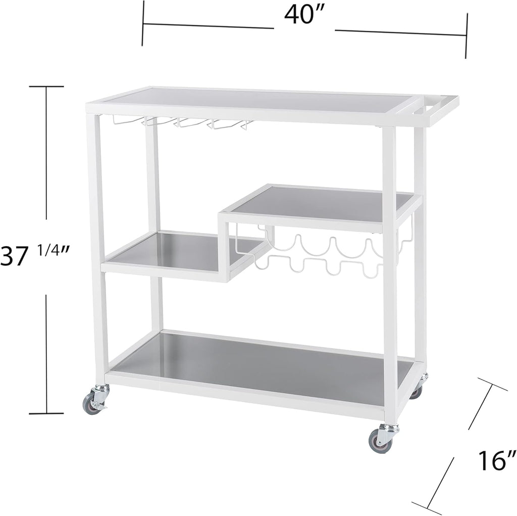 White Bar Cart with Wheels C52594