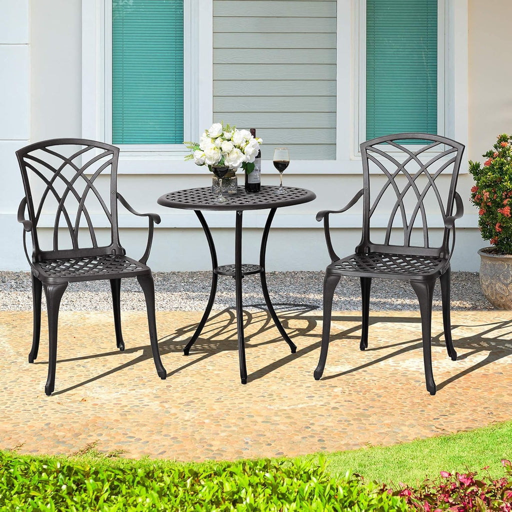 3 Piece Cast Aluminum Patio Bistro Set with Umbrella Hole U62789