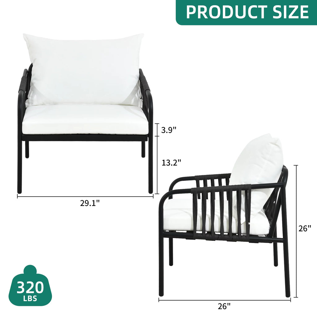 2PC White Rattan Wicker Outdoor Armchair Bistro Set R39291