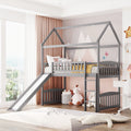 Twin Wood Loft Bed with Slide and Roof Gray X99570