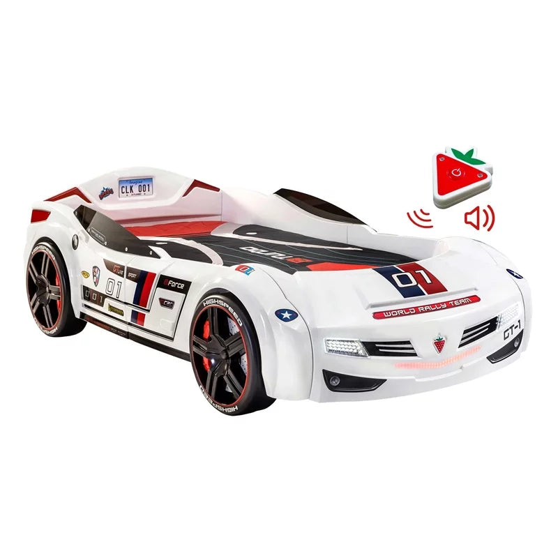 White Wood Twin Race Car Bed I560030