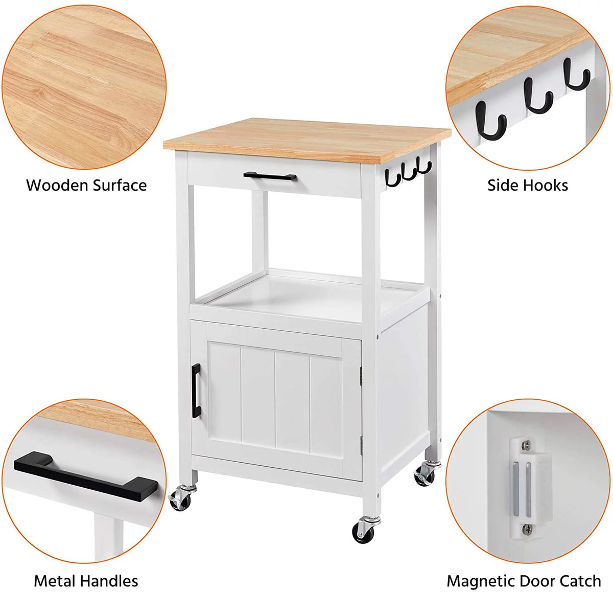 White Rolling Kitchen Island with Single Door Cabinet W9302