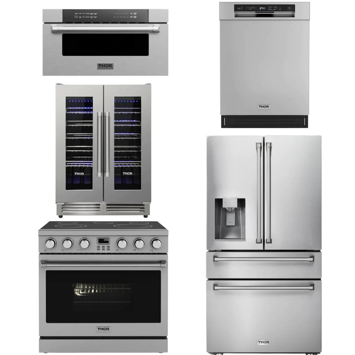 36 Electric Range, Refrigerator, Dishwasher, Microwave and Wine Cooler V487740
