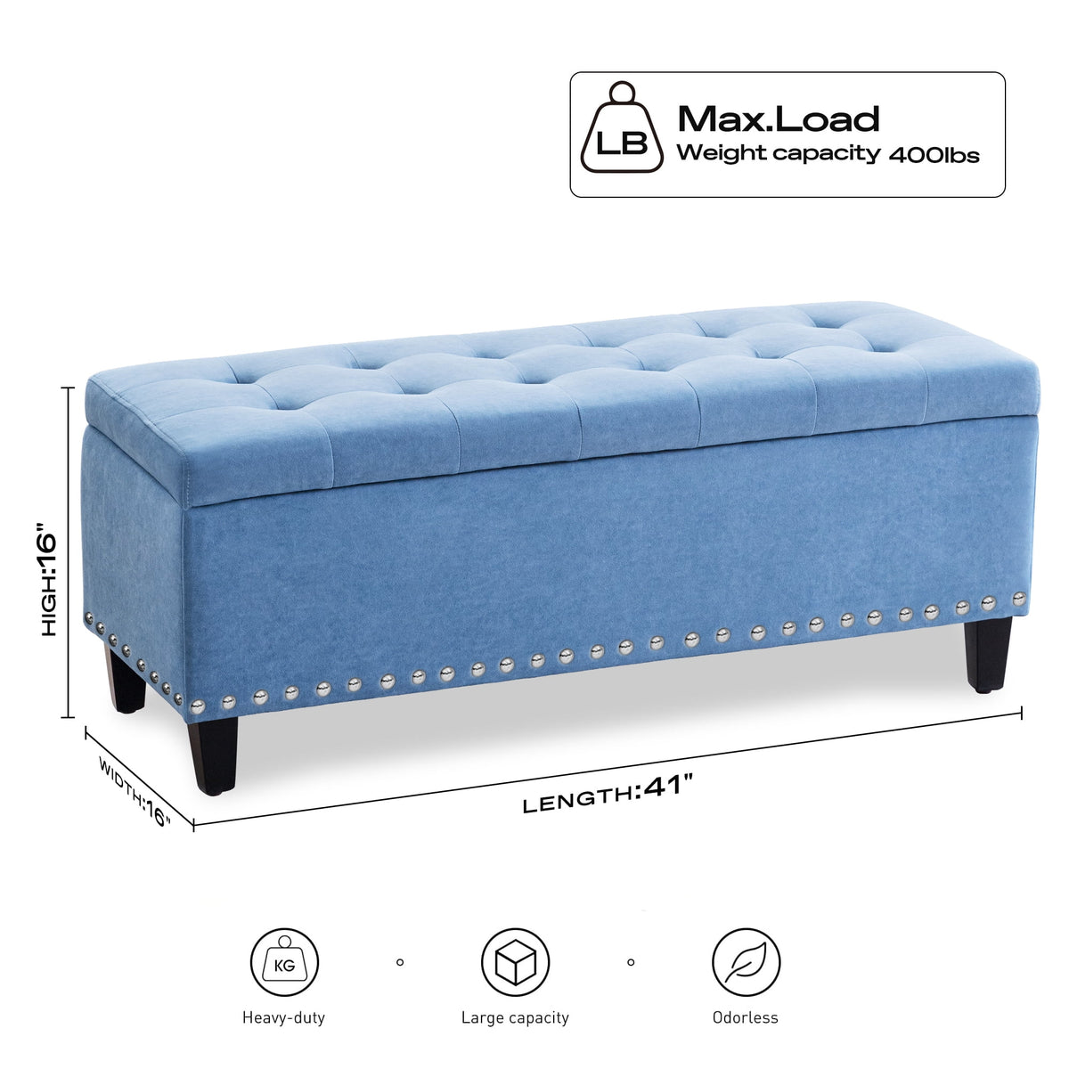 Light Blue Linen Fabric Storage Ottoman Bench K48172