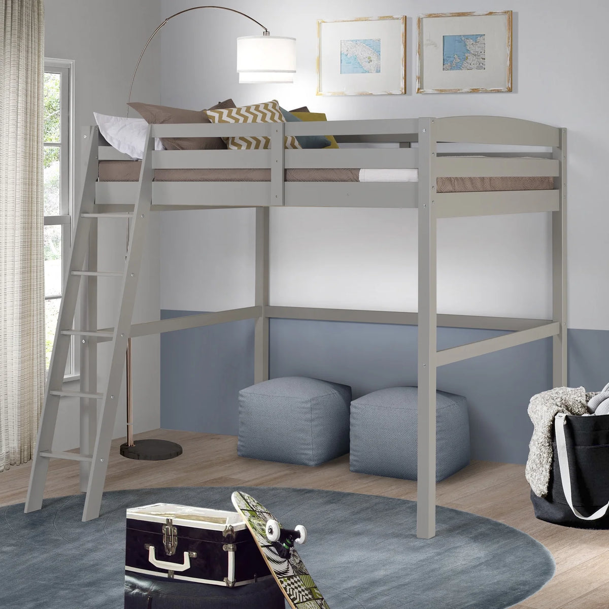 Solid Wood High Loft Bed Frame Full Gray B8809