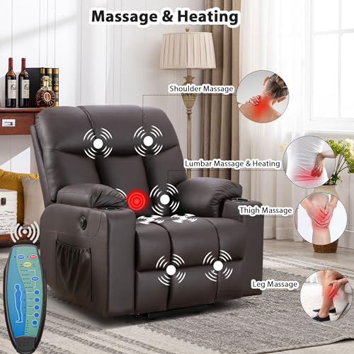 Brown Faux Leather Oversized Power Lift Recliner Chair with Heated and Massage O884